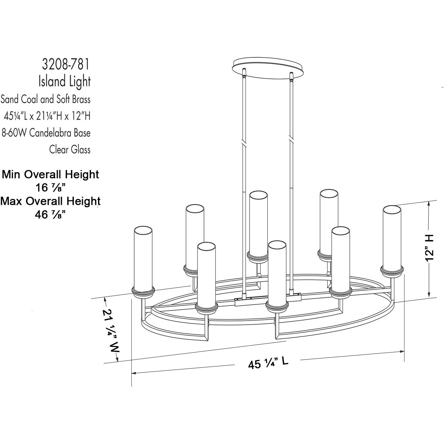 Hillstone 8 Light 45.25 inch Soft Brass And Sand Coal Island Light Ceiling Light